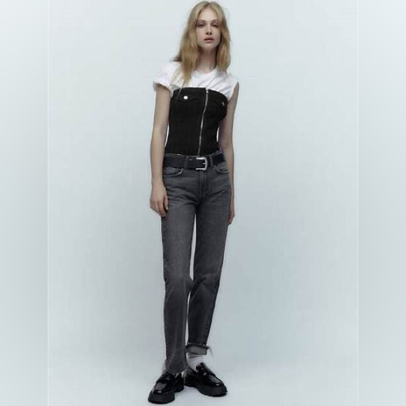 Zara TRF Denim Corsetry-Inspired Top Black Size Large - Picture 1 of 6